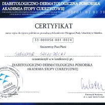 Certyfikat APWM - uczestnictwa w Konferencji Naukowej diabetologiczno - dermatologiczna pomorska akademia stopy cukrzycowej – marzec 2013