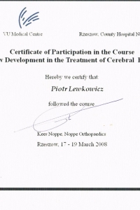 Certyfikat Kees Noppe, Noppe Orthopaeadics – zaopatrzenie ortotyczne w leczeniu Mózgowego Porażenia Dziecięcego - kurs podstawowy – luty 2006